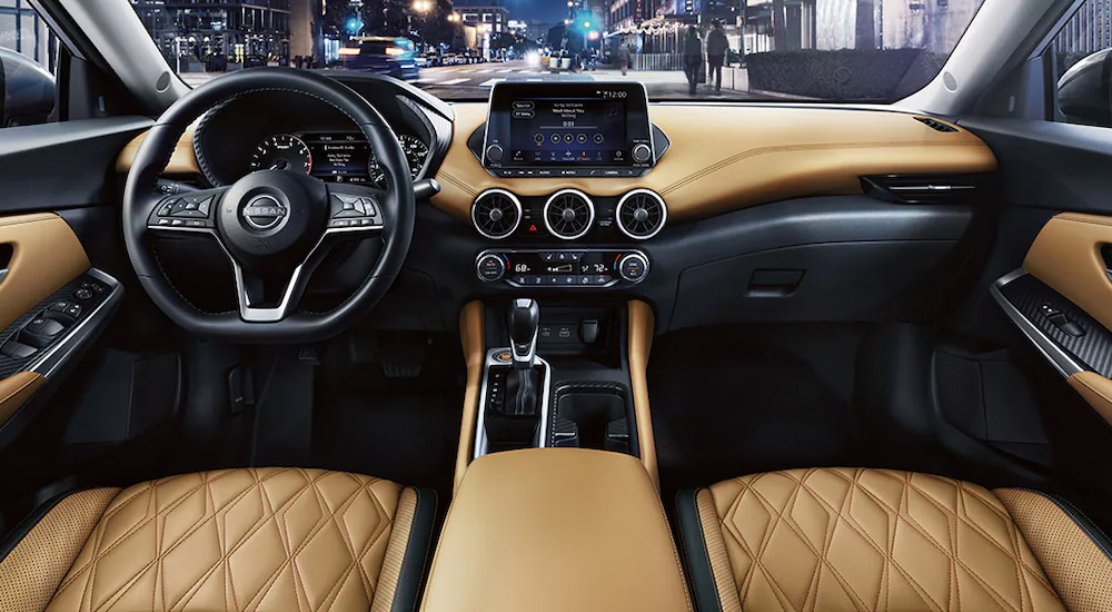 Tan leather upholstery in a 2024 Nissan Sentra SV for sale.