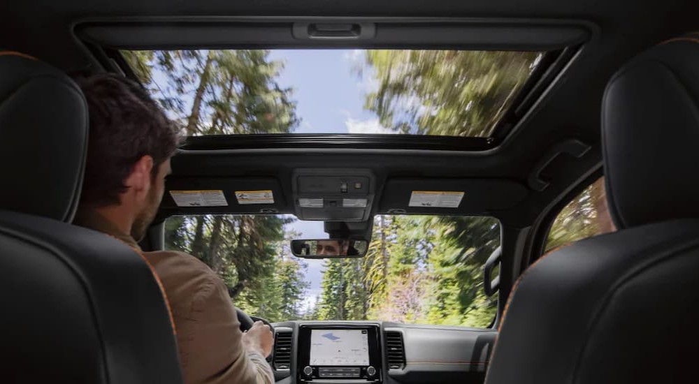 The black interior in a 2025 Nissan Frontier.