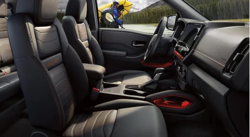 The gray interior in a 2026 Nissan Frontier.