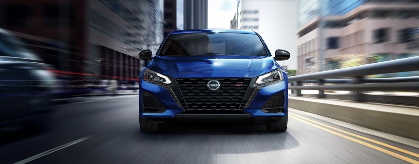 Blue 2023 Nissan Sentra SR head on
