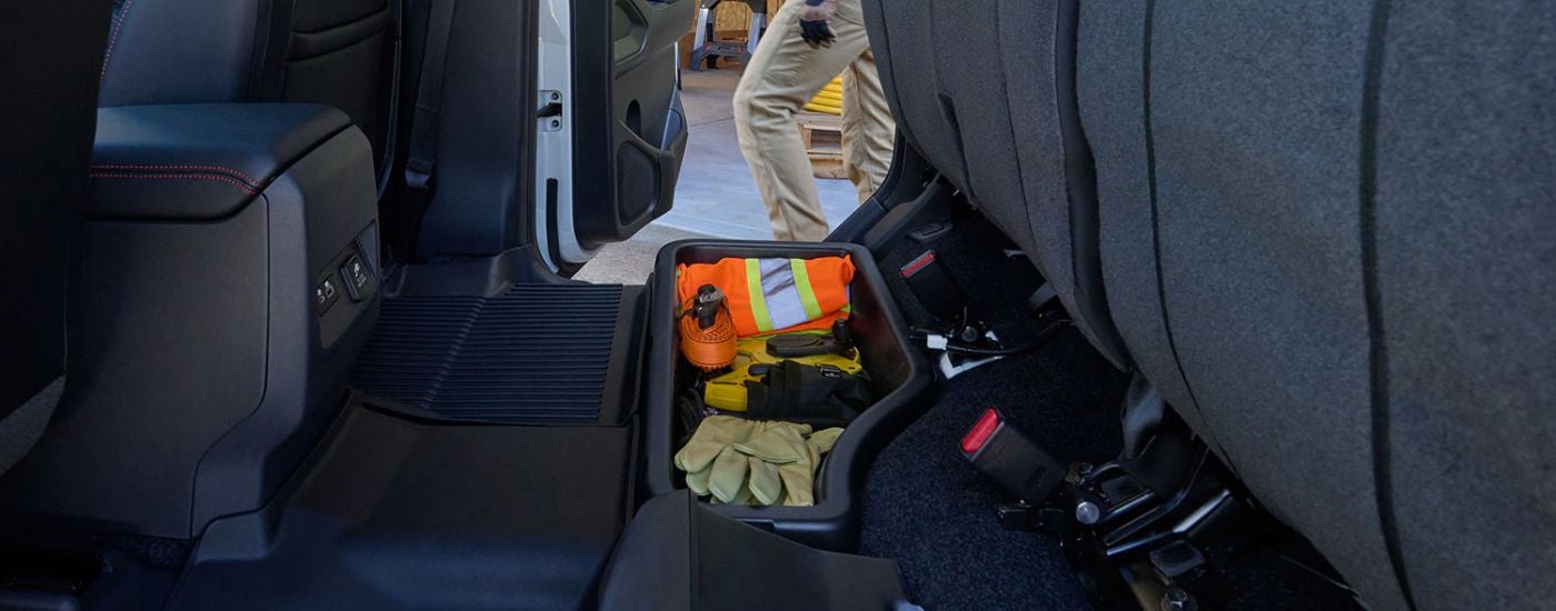 Rear Under-seat Storage in a 2026 Nissan Frontier.